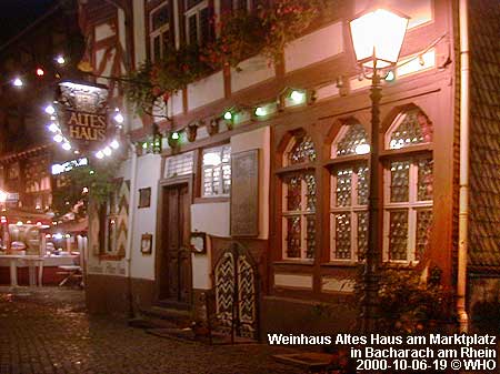 Wine house Old House (Altes Haus) on the Market Place in Bacharach on the Rhine River.