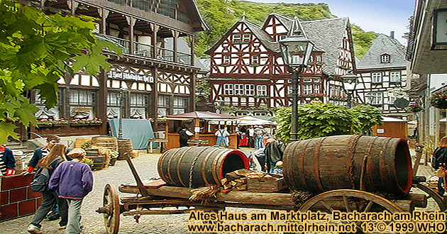 Bacharach on the Rhine River, Wine market on the Market Place.
