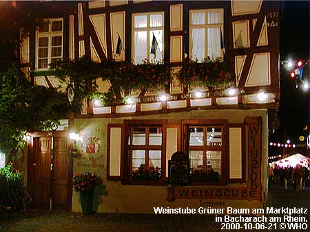 Wine house Green Tree (Gruner Baum) on the Market Place in Bacharach on the Rhine River.
